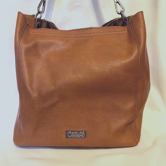 Carlos Santana Stenciled Expandable Faux Leather Boho Camel Shoulder Purse-Adj - Picture 8 of 16